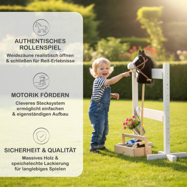 Steckenpferd Zaun fördert Bewegung Motorik und sicheres Spielen