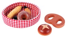 broetchenkoerbchen mit stoffbezug und 5-teiligen baeckereileckereien