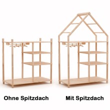 Montessori Kleiderschrank mit Spitzdach als Haus-Design im direkten Variantenvergleich
