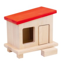 Huehnerstall mit rotem Dach für Kinder-Bauernhof von Holz-Peitz, klappbare Tür geschlossen