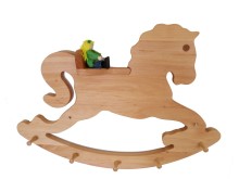 Schaukelpferd-Garderobe-Kleinkindergarderobe – für Kindergarten, Kinderzimmer, Flur,Eingang – pädagogisch wertvolles Holzspielzeug – ökologisch und gesundes Kinder-Spielzeug - Ordnung- Jacken - Mützen