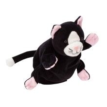Schwarze Handpuppe Katze von beleduc mit weicher Stoffoberflaeche