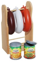 Kinderspielzeug Wurstständer Gemüseset - für das leckere Mittagessen – als nützliches Spielküchenzubehör oder für den Kaufladen als Kaufladenzubehör