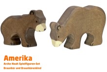 Braunbär und kleiner Braunbär | Amerika 1 Tier-Paket | Arche Spielfiguren | Holztiger