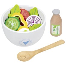 Salat-Set Vitalbowl aus Holz mit Schüssel, Löffel, Dressingflasche und Gemüse-Spielteilen – 24-teiliges Set für die Kinderküche