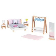 Schlafzimmer Puppenhausmöbel Set 18-teilig aus Holz/Textil | Goki