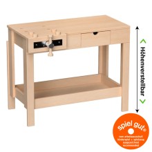 Kinder Werkbank mit Schraubstock und Schubladen aus Massivholz